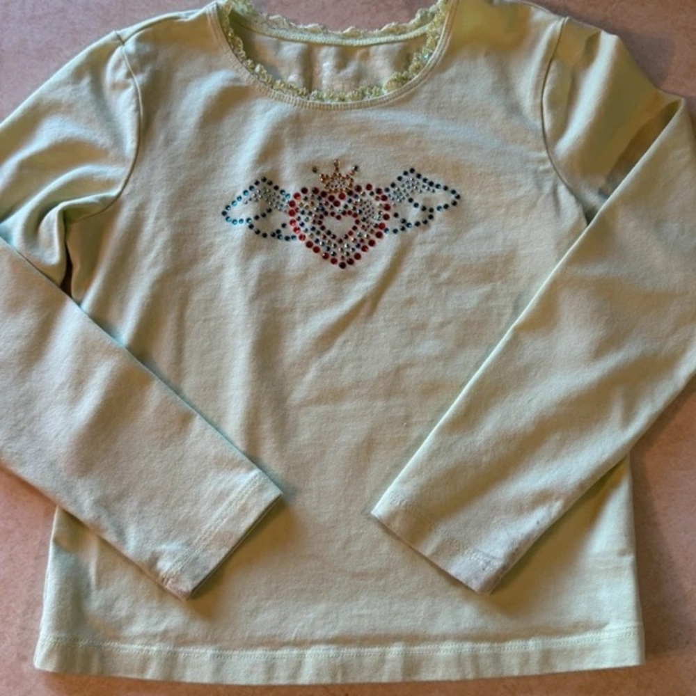 The Children's Place Light Green Long Sleeve Tee with Rhinestone Heart Motif